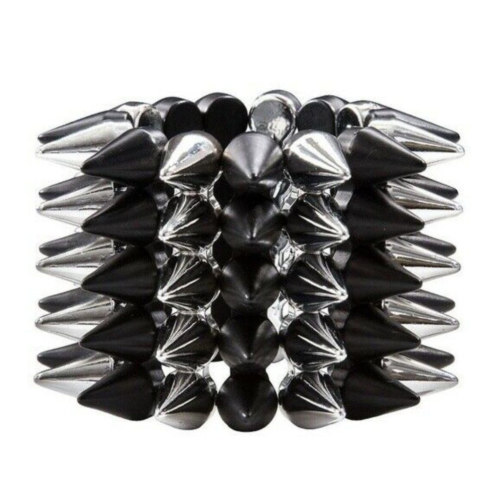 Vintage 5-Row Black/Silver Spike Studded Bracelet